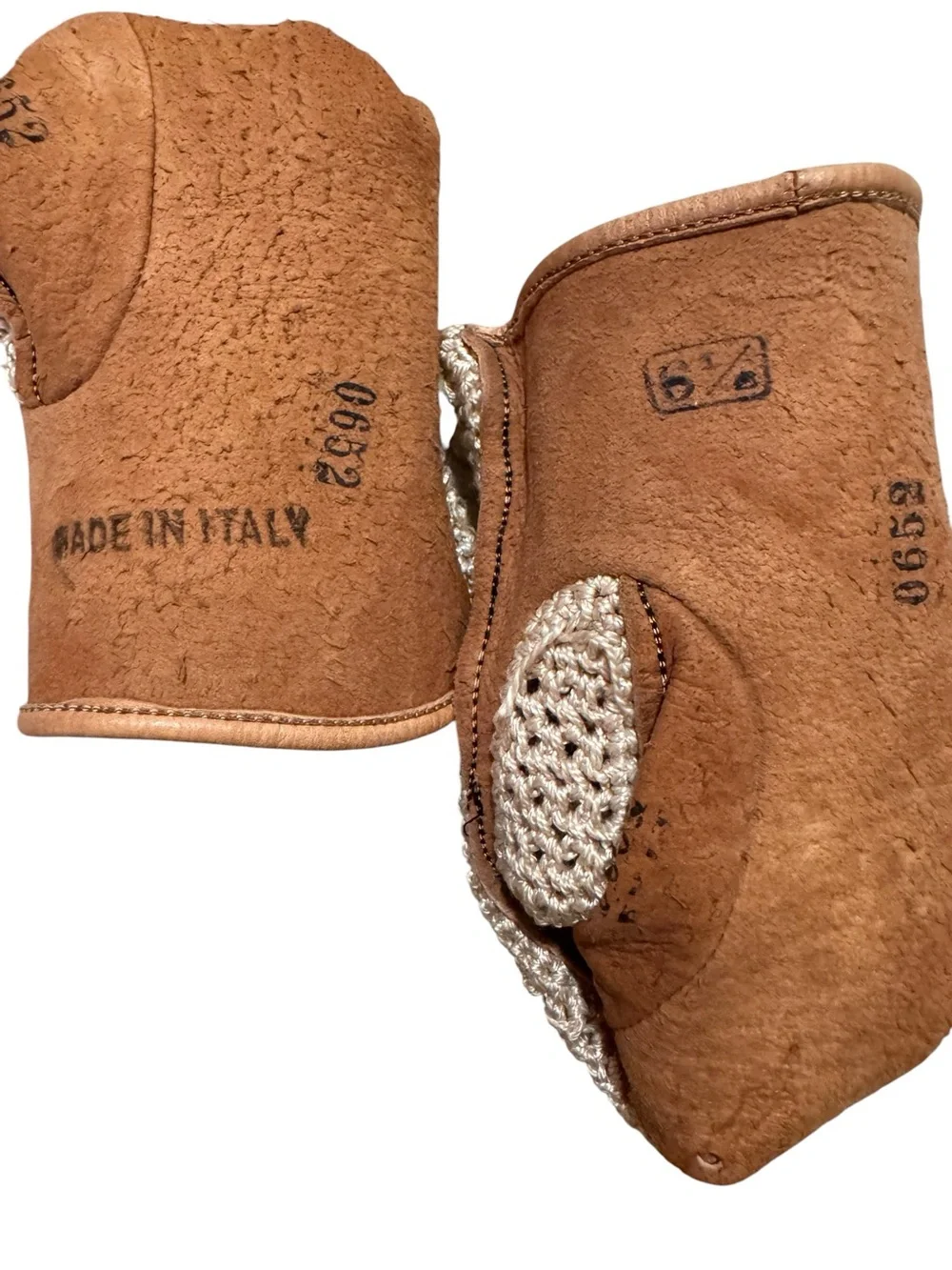 Vintage Crochet Leather Unlined Gloves Size 6.5 Italy Beige Tan Driving Riding